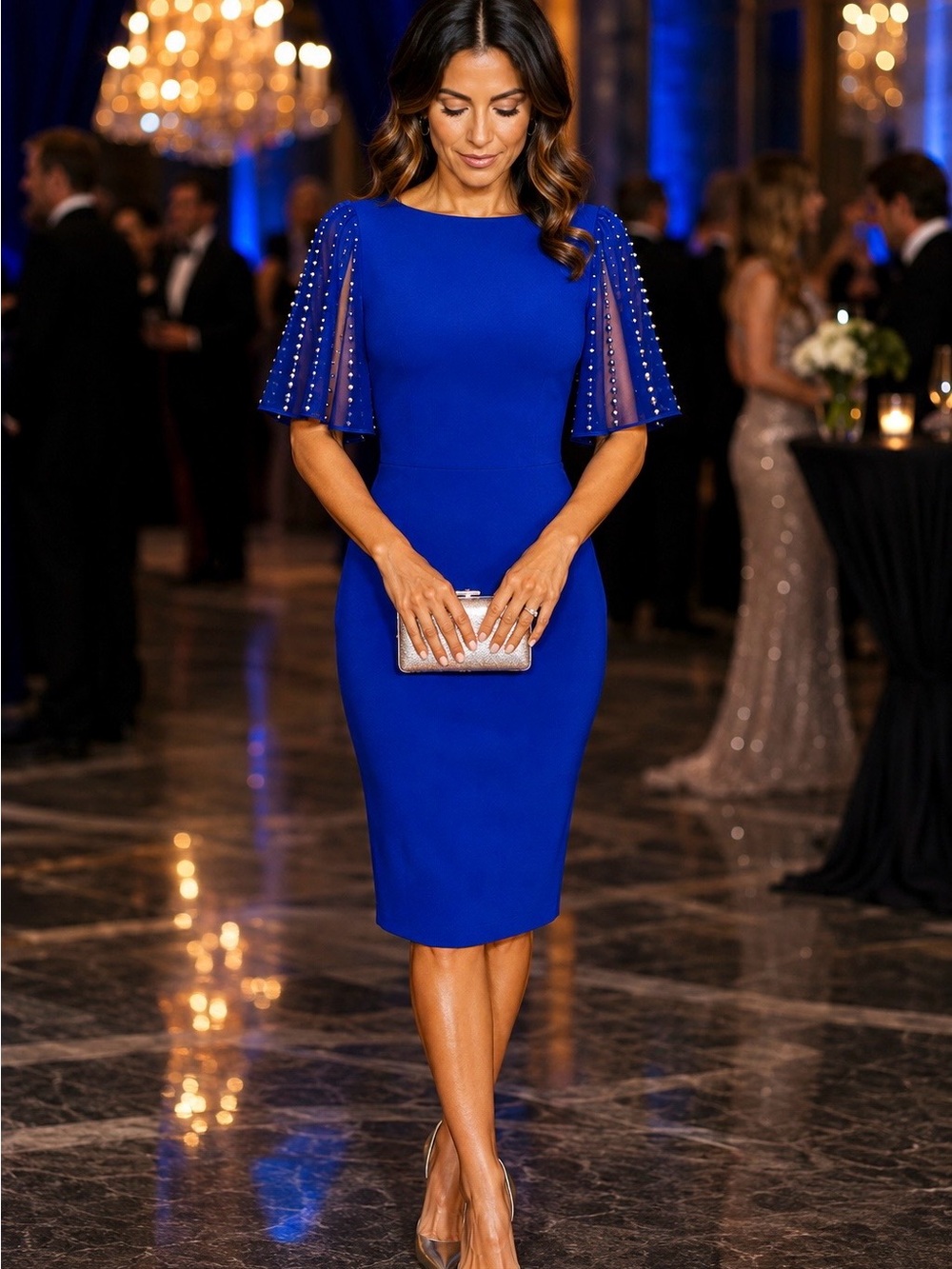 Joseph Ribkoff Signature Royal Blue Embellished Cocktail Dress NWT